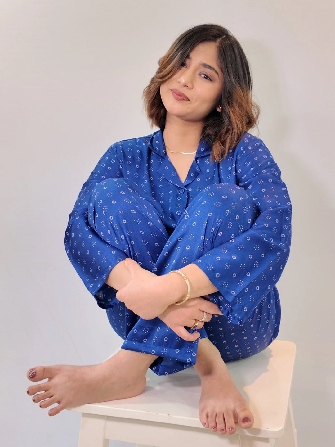 Midnight Blue Satin Set